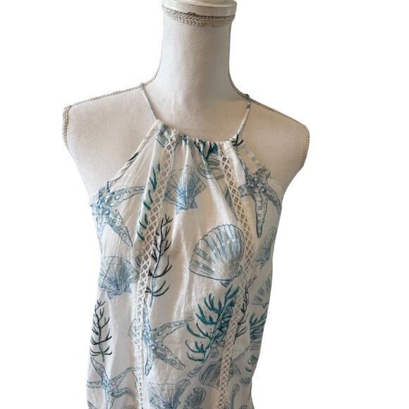 Blue Island Seashell Halter Cover Up Dress White Blue XS - Picture 2 of 4